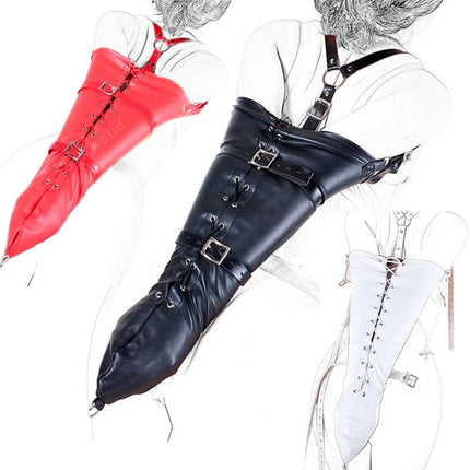 SM Sexy Restraint Arm Binder Behind Back Straight Jacket Leather Armbinder Slave Lockable Bondage Shoulder Straps Club Role play