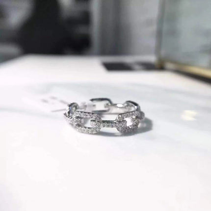 925 Sterling Silver Classic Link Chain Shape Simulated Diamond Stackable Ring for Women Crystal Zircon Engagement Rings
