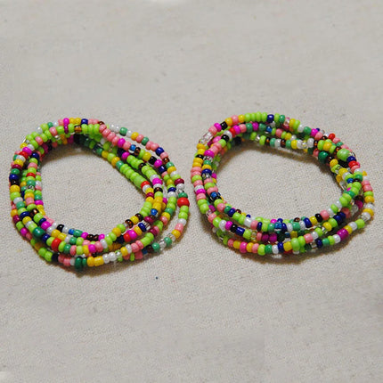 2 Pcs Sexy Summer Waist Bead Chains African Belly Beads Colorful Beach Bikini Body Belly Chain Elastic Jewelry for Women Girls