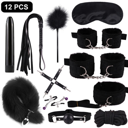 Handcuffs Collar Whip Gag Nipple Clamps BDSM Bondage Rope Erotic Adult Sex Toys For Woman Couples Anal Butt Plug Tail
