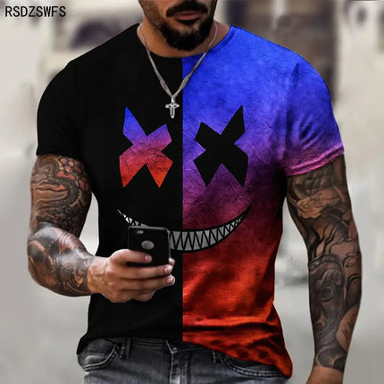 Funny Smiling Face Graphic 3D Print Men T Shirt Street Trendy Fashion Casual Summer O-Neck Short Sleeve Oversized T Shirt Tops