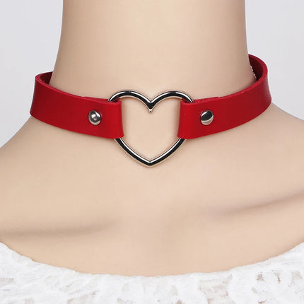 Punk Women Ladies Accessories Goth Japanese Harajuku Kawaii Lolita Jewelry PU Leather Collar Heart Necklace Bdsm Body Harness