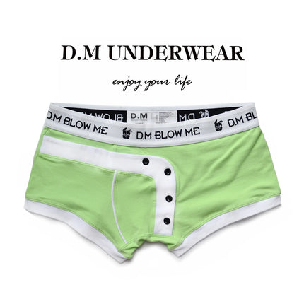 Men's pink Underwear Low Waist Sexy Men's Button Boxers Solid Color Matching Personality Sports Cotton Boyshort