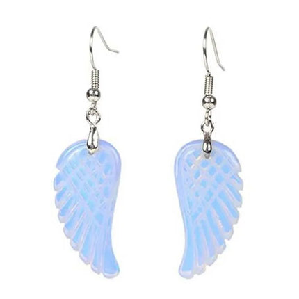 KFT Natural Carved Healing Reiki Crystal Quartz Stone Earring Amethysts Lapis Lazuli Angel Wing Dangle Hook Stone Earrings
