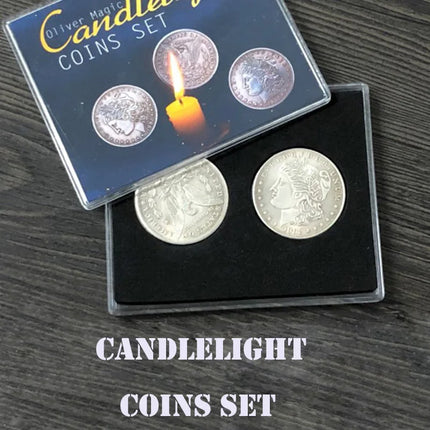 Candlelight Coins Set Magic Tricks  Morgan Coin Appear / Disappear Magia Magician Close Up Illusions Gimmick Props Mentalism Fun