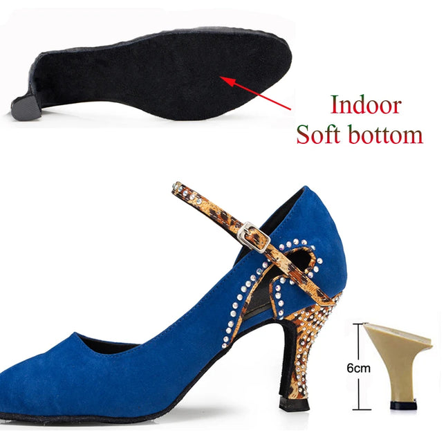 Latin Shoes Salsa Tango Sports Shoes Wedding Shoes Closed Toe Rhinestones Modern High Heels Blue Black