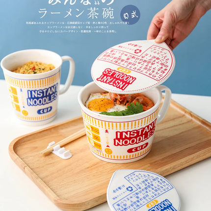 ins style creative instant noodle ceramic Cup bowl with cover bento box Student lunch box instant noodle Bowl soup Bowl set