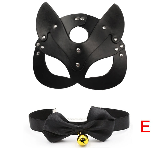 Erotic Cat Women Sex Mask and Collar Cosplay Cat Face Leather Mask Halloween Masquerade Party Mask Erotic Masks Sex Toys