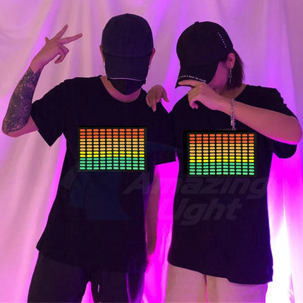 Popular Sound Active Equalizer EL T-shirt Equalizer Light Up Down LED T-shirt Flashing Music Activated LED T-shirts Men Women Tee