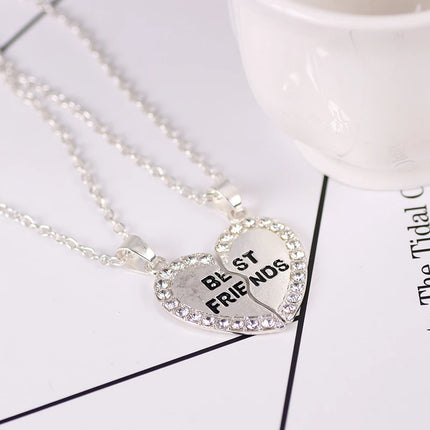 Unisex New 2 Pcs Heart Shape Best Friends Couple Necklaces Crystal Bff Friendship Forever Charm Jewelry For Girls Gifts