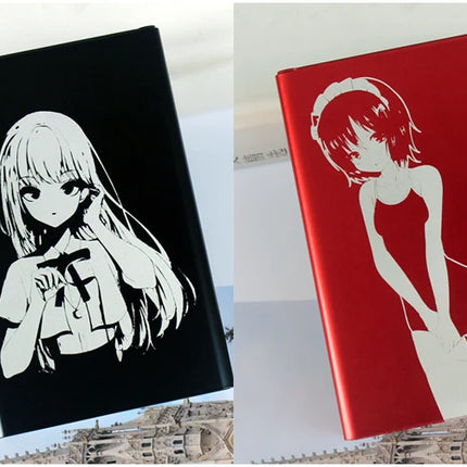 Animation Anime Derivatives Black Red Thin Slim Cigarette Case For Women Metal Aluminum Alloy Sliding Cigarette Box Man Custom
