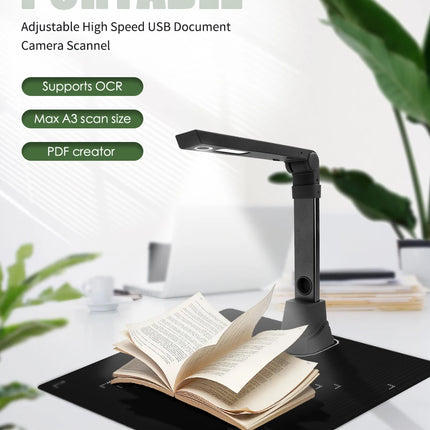 NETUM Book Scanner T101 Autofocus Document Scanner Max A4 A3 Size with Smart OCR Led Table Desk Lamp for Family Home Office