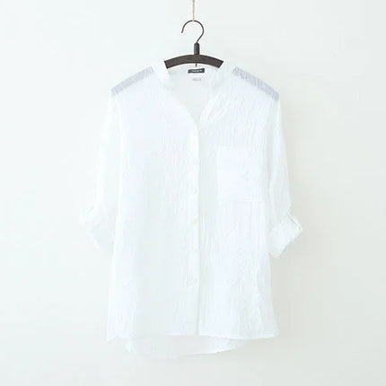 Thin cotton linen sunscreen shirt women elegant vintage long sleeve blouse women Streetwear Casual Blusas Beach Tops