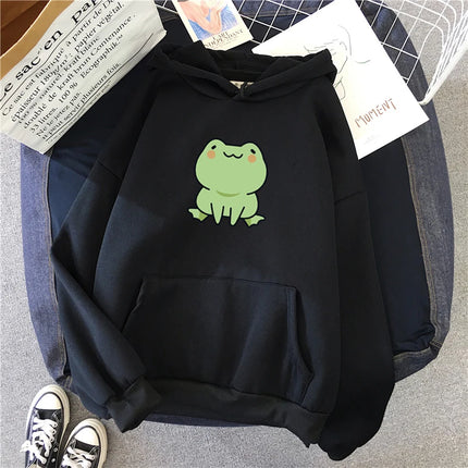 Frog Sweatshirt Cartoon Clothes Harajuku Long Sleeve Hooded Kawaii Hoodie for Girls Winter Fleece Hoodies Pocket Green Tops
