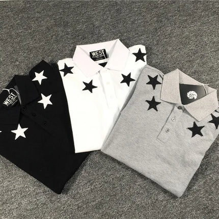 High New Novelty 2021 Embroidered 7 4 Stars Collar Cute Crown Casual Polo Shirts Shirt Skateboard Cotton Polos Top Tee 046