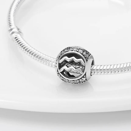 Hot Sale 925 Sterling Silver 12 Constellation Beads Charm Fit Original Pand 3mm Bracelet For Women Jewelry Birthday Fashion Gift