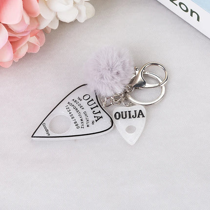 1PC Women Ouija Planchette Keychain Resin Pompom Charms Handbag  Keyring With Puffer Ball Punk Board Crafts