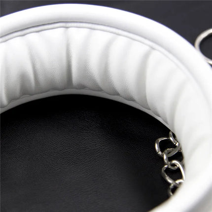 Soft Padded White BDSM Bondage Restraint Wrist Handcuffs Neck Collar Ankle Cuffs with Chain Slave Erotic Flirting Adult Sex Toys