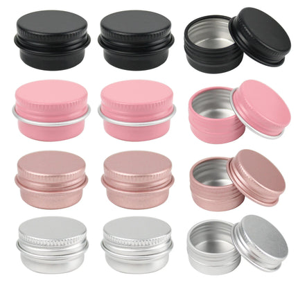 50Pcs 5g Empty Mini Pink Aluminum Jars Cosmetic Small Black Metal Tins Lip Balm Jar Refillable Make Up Sample Jar with Screw Lid