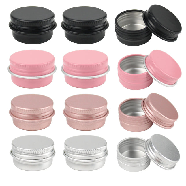 50Pcs 5g Empty Mini Pink Aluminum Jars Cosmetic Small Black Metal Tins Lip Balm Jar Refillable Make Up Sample Jar with Screw Lid