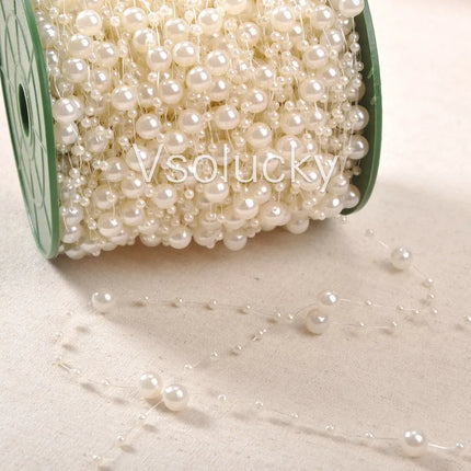5 Meters Fishing Line Artificial Pearls Beads Chain Garland Flowers Wedding Party Home Decor Supply Ivory White Pink Light blue