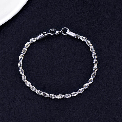 Cheap wholesale Width 4MM stainless steel twisted rope chain bracelet fashion jewelry for men and women party gifts drop ship