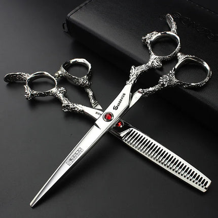 Sharonds 6/7/8 Silver Black Dragon Handle Hair Salon Hairdressing Scissors High Quality 440c Steel Professional Cutting Scissors