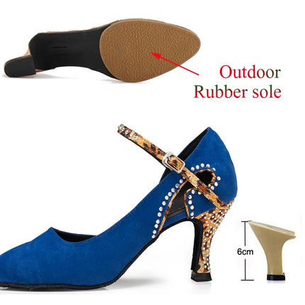 Latin Shoes Salsa Tango Sports Shoes Wedding Shoes Closed Toe Rhinestones Modern High Heels Blue Black