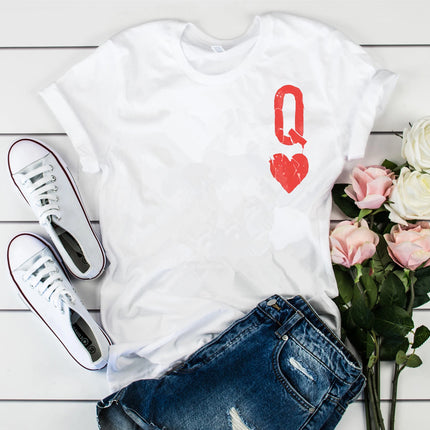 2023 Queen of Hearts T-shirt Girls Cute Queen Tee Tumblr Poker Cards Q Graphic Tees Alice in Wonderland Shirt