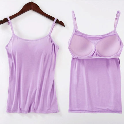 2020 Women Solid Tank Tops Adjustable Strap Built In Cup Padded Wireless Camisole Camis Vest Female Home Basic Tank Top