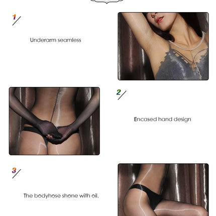 1D shiny full body tight fitting jumpsuit stockings, suitable for men and women with open and closed crotch, sexy and glossy ant