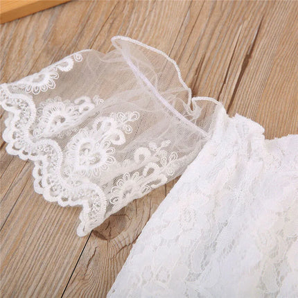 2019 Summer Cute Toddler Baby Girl Clothing White Lace Romper Sleeveless Off Shoulder Backless Jumpsuit Outfits Clothes 0-24M