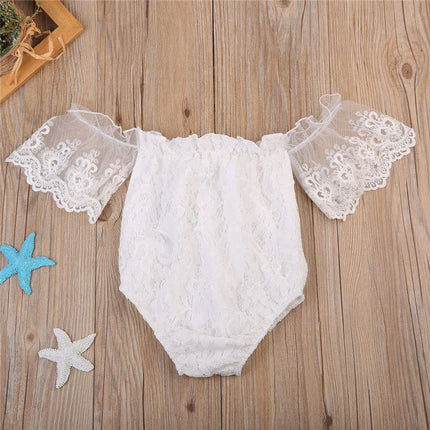 2019 Summer Cute Toddler Baby Girl Clothing White Lace Romper Sleeveless Off Shoulder Backless Jumpsuit Outfits Clothes 0-24M