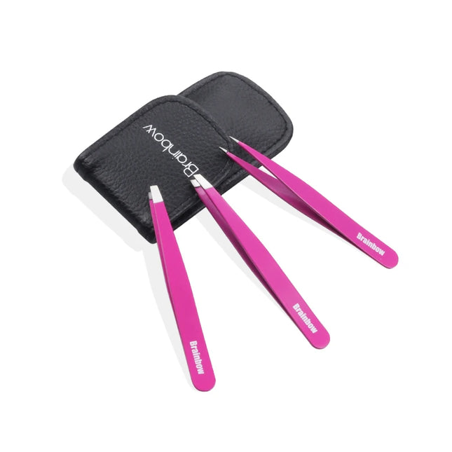 Brainbow 3pcs Eyebrow Tweezer Set Stainless Steel Slant Tip/Point Tip/Flat Tip Eye Tweezers For Facial Hair Removal Make Up Tools