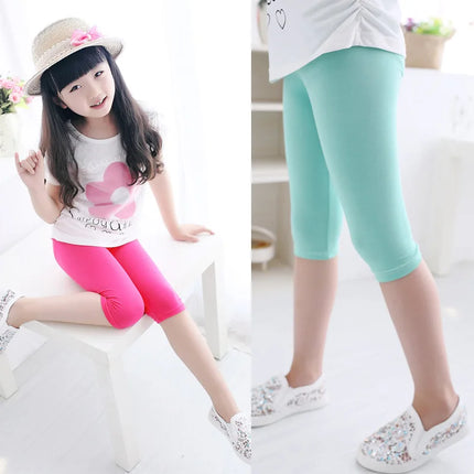 3-10 Years Girls' Knee-Length Cropped Pants - Candy Color Children's Bottoms for Spring-Summer All-Matches Leggings