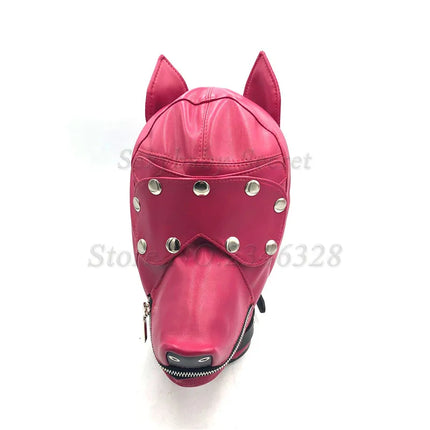 PU Leather Dog Headgear BDSM Bondage Mask Full Head Harness Fetish Blindfold Zipper Sex Slave Head Hood Sex Toys For Couples