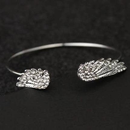 Wholesale Angel Wings Bracelet Adjustable Women Silver Cuff Feather Jewelry Gift Open Bracelet Silver Crystal Pulseira Feminina