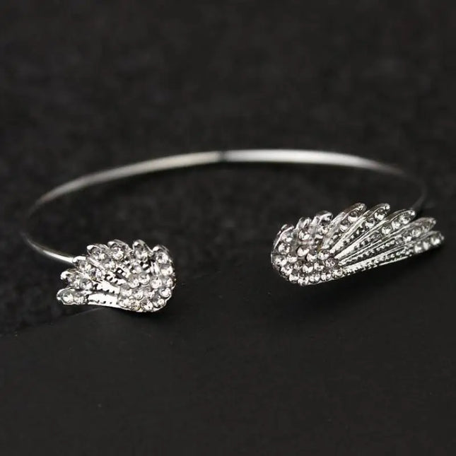 Wholesale Angel Wings Bracelet Adjustable Women Silver Cuff Feather Jewelry Gift Open Bracelet Silver Crystal Pulseira Feminina