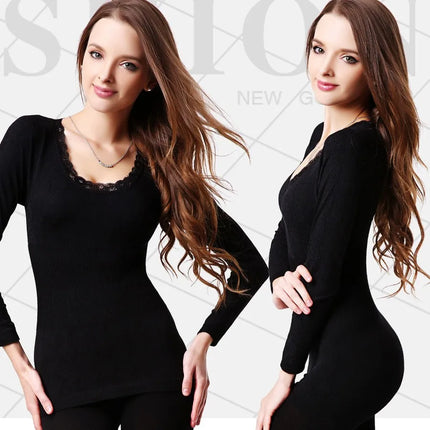 Sexy Women underwear sets or Thermal - Elastic modal High Neck Long Underwear comfortable Hot Tops + pants underwear Set