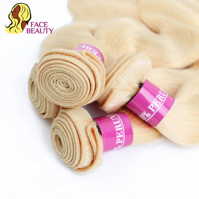 Facebeauty Color 613 Blonde Hair Weave 1/3/4 Bundles Peruvian Body Wave Remy Hair Bundle 8 To 30 inch Human Hair Weft Can Be Dyed