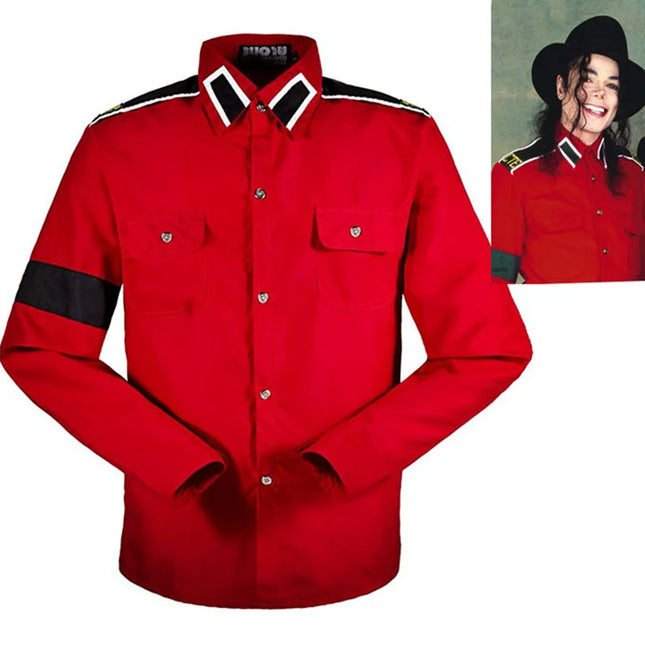 Michael Jackson Red Retro CTE Anti-war Cotton Shirt Stitchwork Sark Collection Embroidery