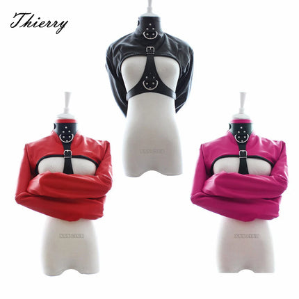 Thierry Adult Sex Game Fetish Straitjacket Bondage Restraint Jacket Long Sleeves Breast Exposed Tops Sex Toys For Women