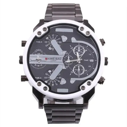 Brand Big Dial Steel Strip Dual Time Display Men Watches Chronograph Quartz Military Wristwatch Relogio Masculino Hombre Reloj
