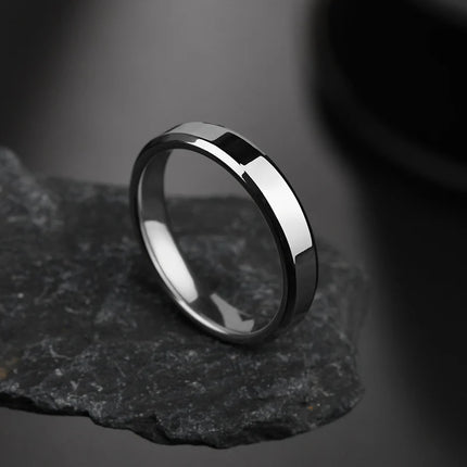 Letdiffery 4mm Simple Smooth Women Rings Black Stainless Steel Men Rings Birthday Gifts