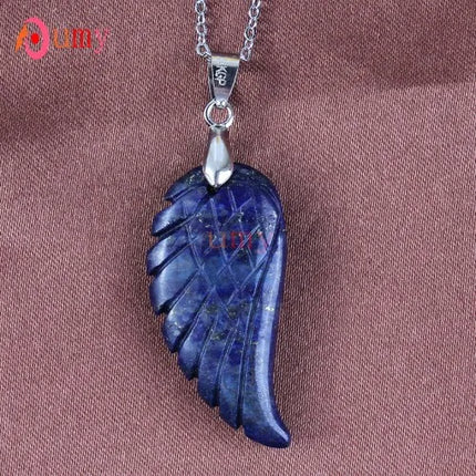 KFT Natural Stones 35mm Carve Angel Wing Pendants Rock Crystal Opalite Fluorite Lapis Lazuli Rhodonite Pendant Women Men Jewelry