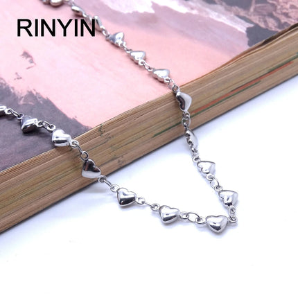 Women Ankel Bracelets Stainless Steel Anklets Heart and Heart Charm 9/10/11 Inches Cute Fashion Jewelry Factory Offer