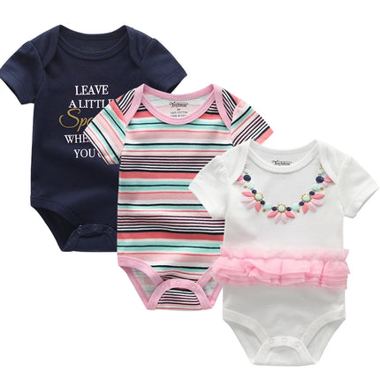 Unisex Cotton Newborn Baby Boy Clothes 3 Pieces Summer 0-12M Cartoon Baby Girl Clothes Print Bodysuits Short Sleeve Bebes