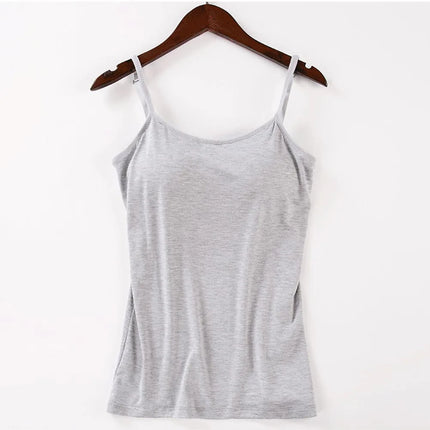 2020 Women Solid Tank Tops Adjustable Strap Built In Cup Padded Wireless Camisole Camis Vest Female Home Basic Tank Top