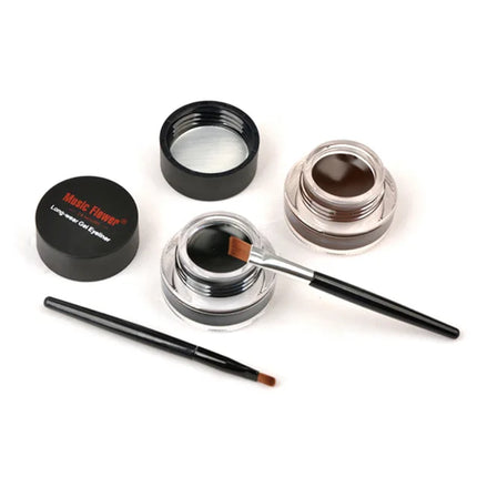 Music Flower 2pcs/Kit Eyeliner Gel Cream Natural Brown Makeup Eye Liner With Brush Easy to Draw Arrows Waterproof Eye Cosmetics