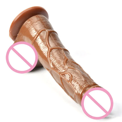 Realistic Dildo Flexible penis textured cock shaft brown suction cup female masturbation virgina G Spot Sex toy for women